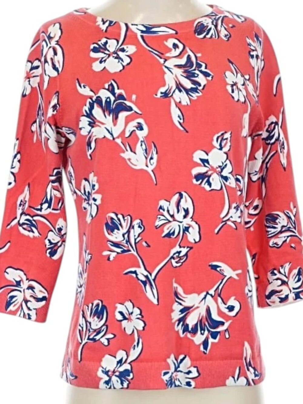 Lands' End Crimson Dawn Floral Sweater - Coral Red/Navy/White - IX (16W-18W)